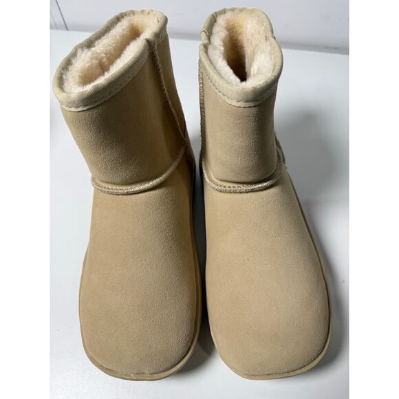 Bundle of 2 pairs Athlefit Womens Platform Flat Bottom Boot Cognac and Sand  9 - Picture 2 of 8